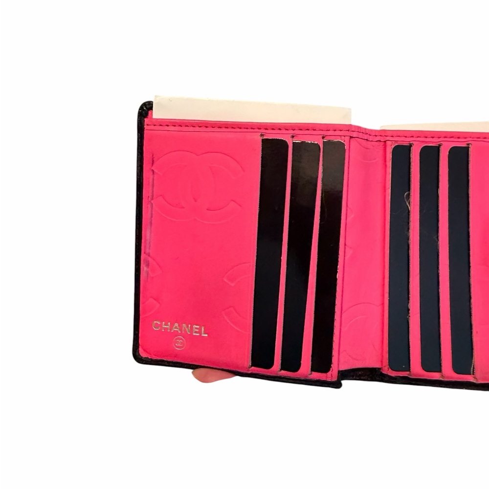 Chanel Vintage Cambon Ligne Compact Wallet Black Neon Pink Full Set Box Card - Picture 5 of 11